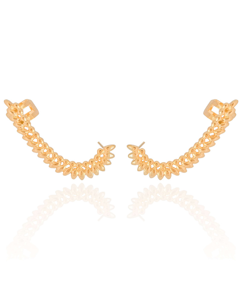 Ear Cuff Folhas Lisas 4.2 cm Banhado a Ouro 18K