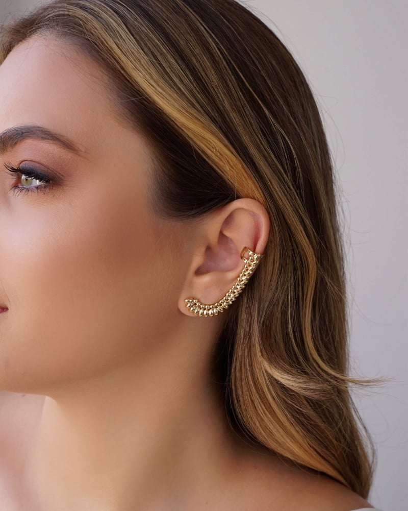 Ear Cuff Folhas Lisas 4.2 cm Banhado a Ouro 18K