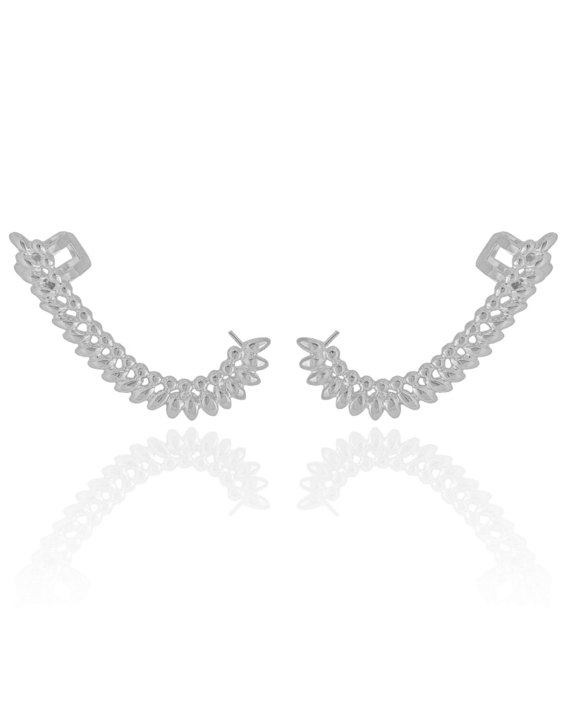 Ear Cuff Folhas Lisas 4.2 cm Ródio Branco