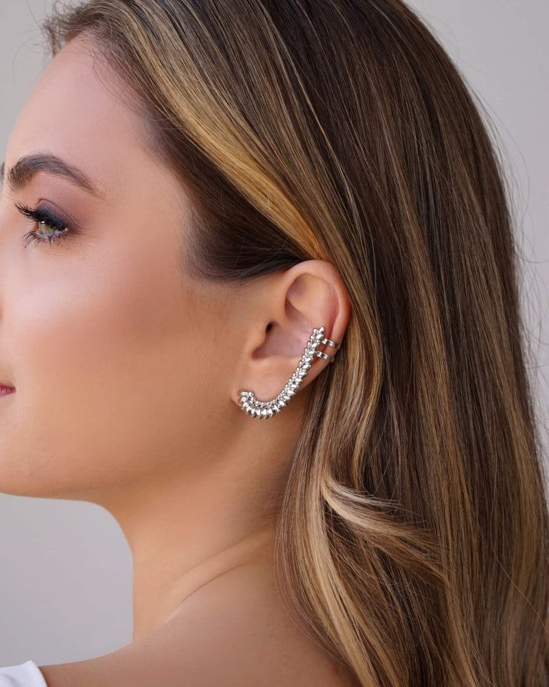 Ear Cuff Folhas Lisas 4.2 cm Ródio Branco