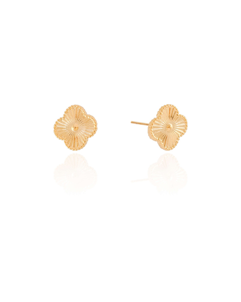 Brinco Flor Riscada  1.3 cm Banhado a Ouro 18K
