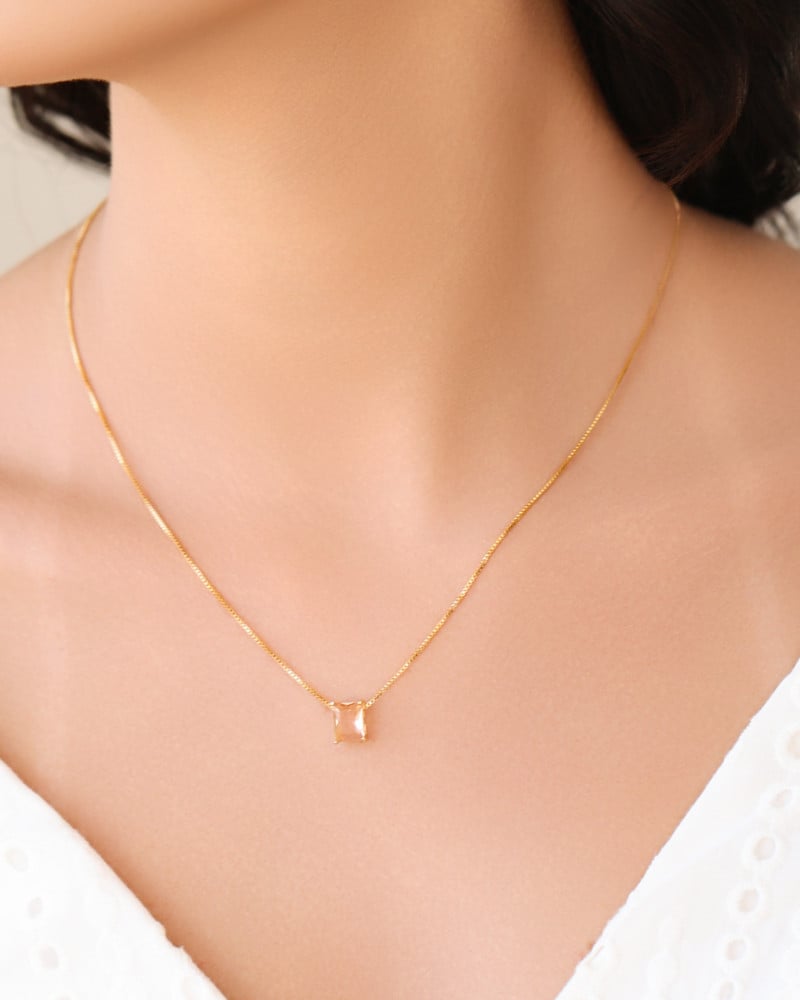 Conjunto Retangular Morganita  Banhado a Ouro 18K