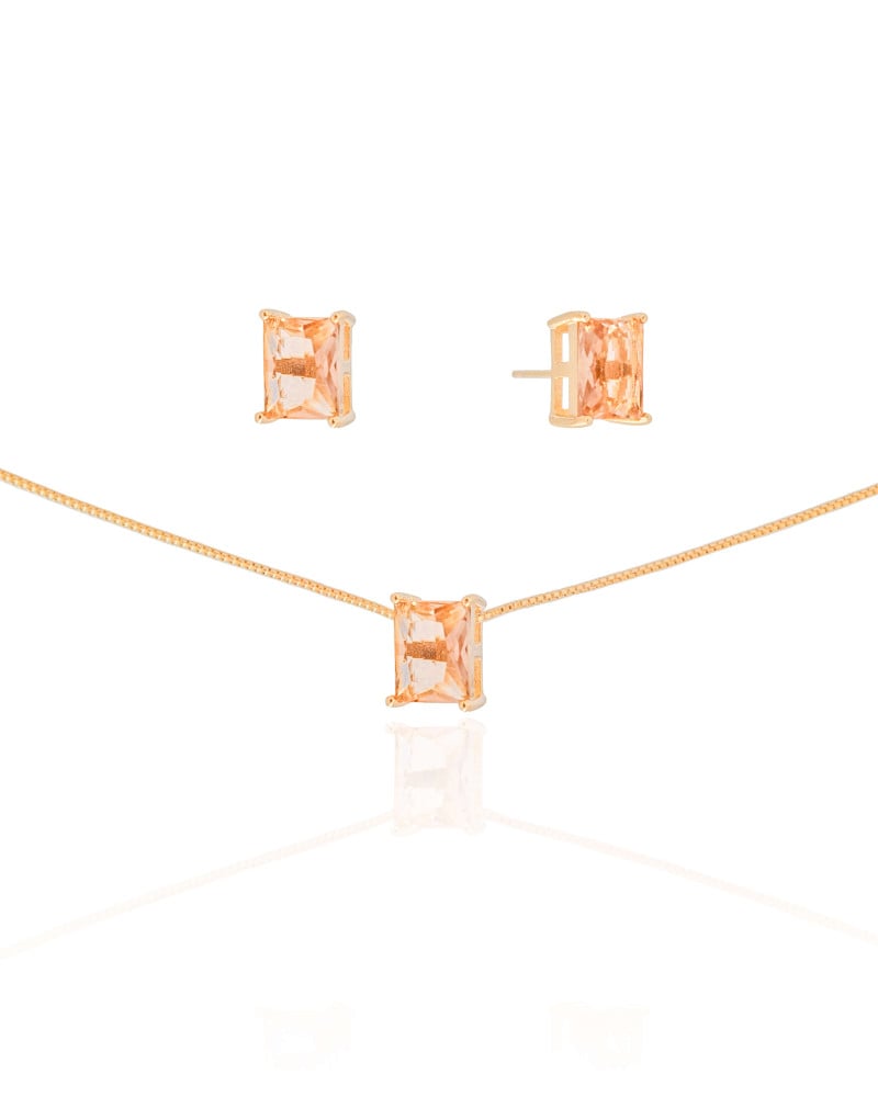 Conjunto Retangular Morganita  Banhado a Ouro 18K