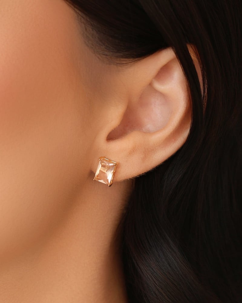 Conjunto Retangular Morganita  Banhado a Ouro 18K