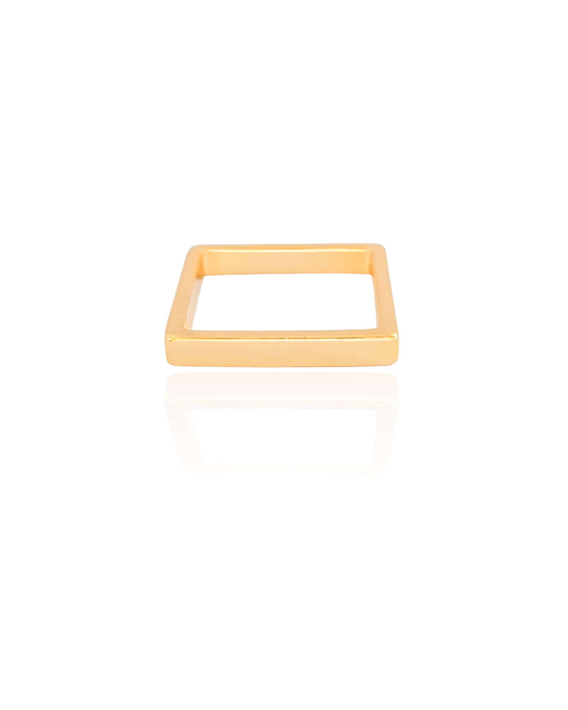 Anel Quadrado Liso Tamanho 17 Banhado a Ouro 18K