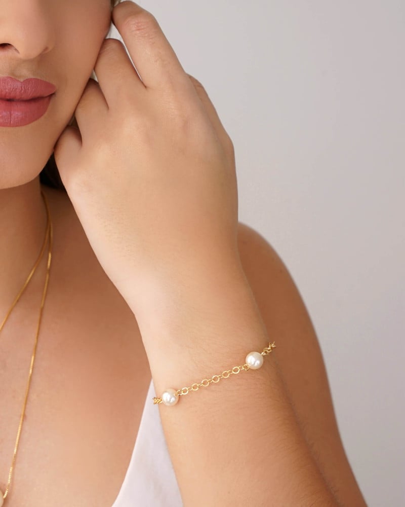 Pulseira Elos Americanos Pérolas Banhado a Ouro 18K