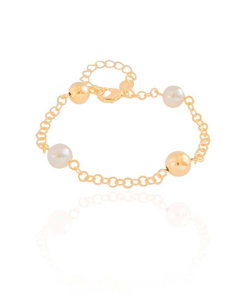 Pulseira Elos Americanos Bolas Pérolas Banhado a Ouro 18K