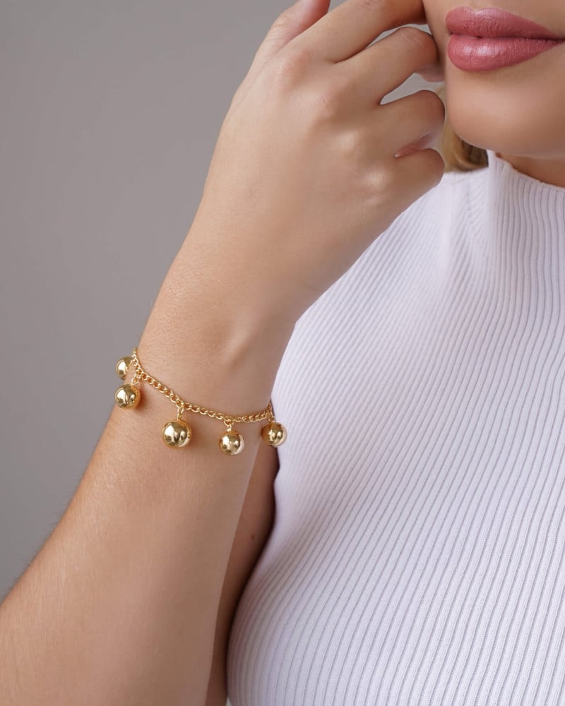 Pulseira Elos Bolas Lisas Banhado a Ouro 18K