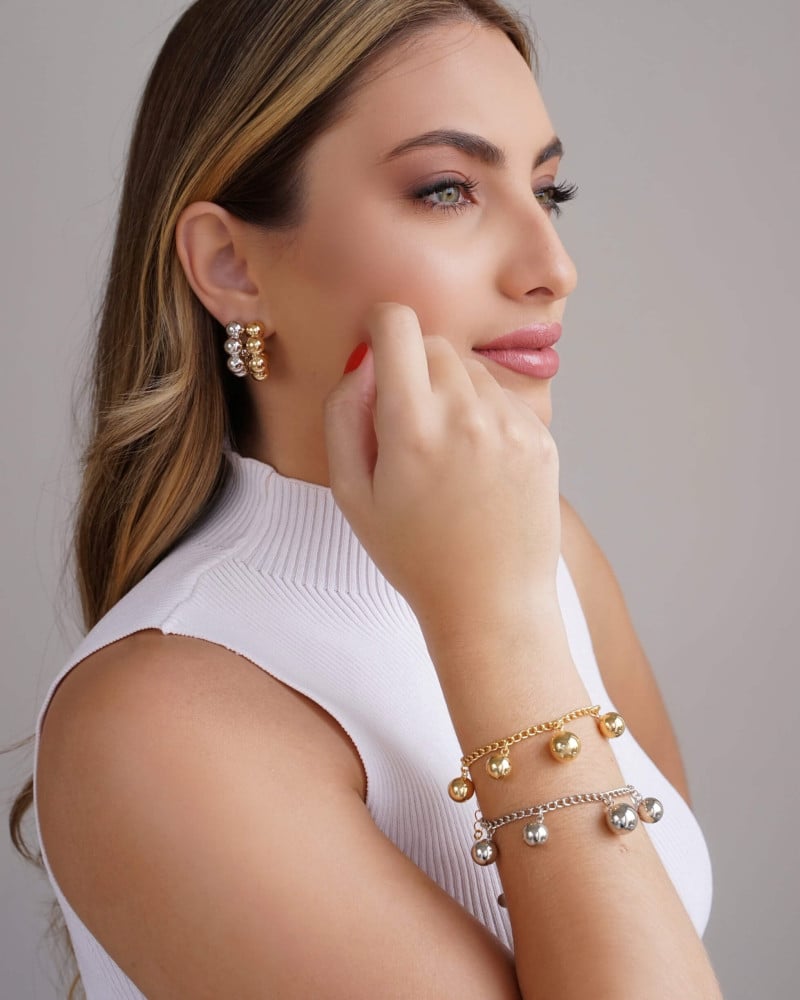 Pulseira Elos Bolas Lisas Ródio Branco