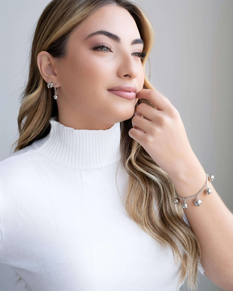 Pulseira Elos Bolas Lisas Ródio Branco