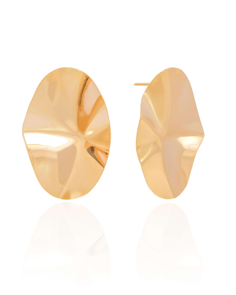 Brinco Oval Orgânico 4.1 cm Banhado a Ouro 18K