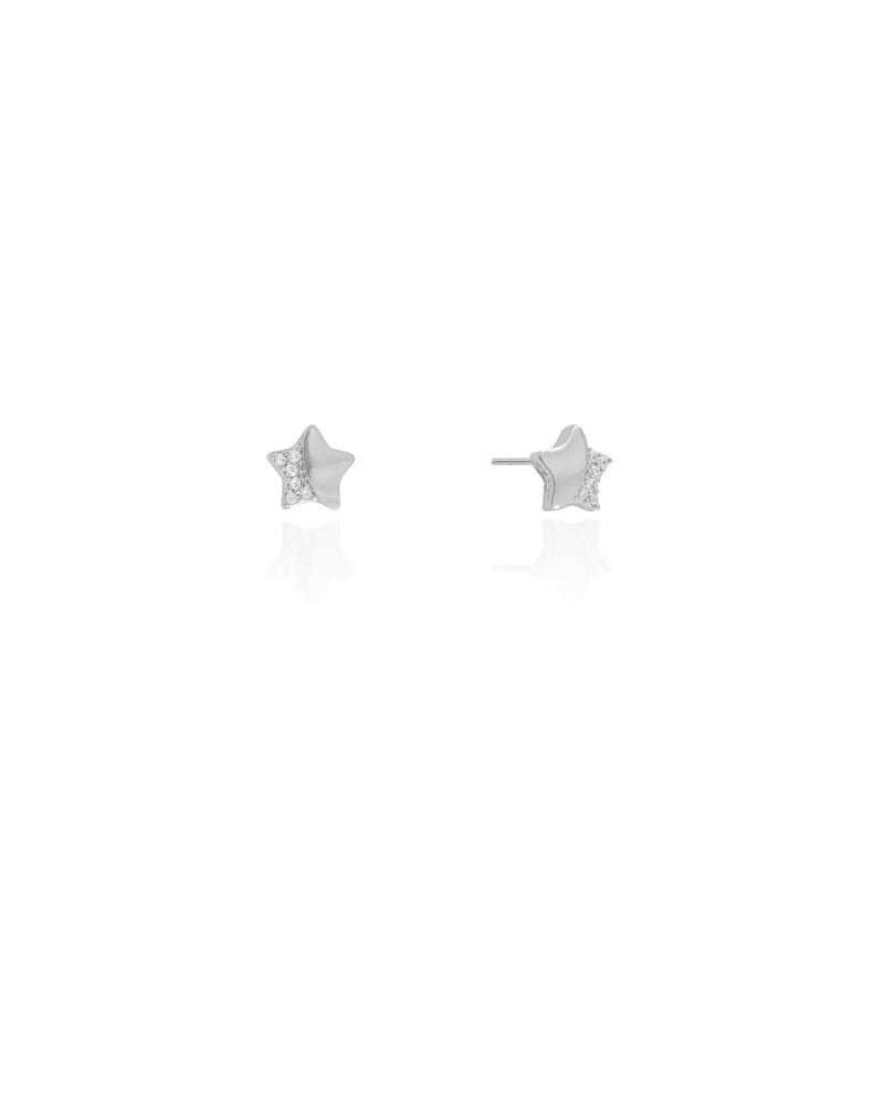 Brinco Estrela Cravejada Cristal 7 mm Ródio Branco