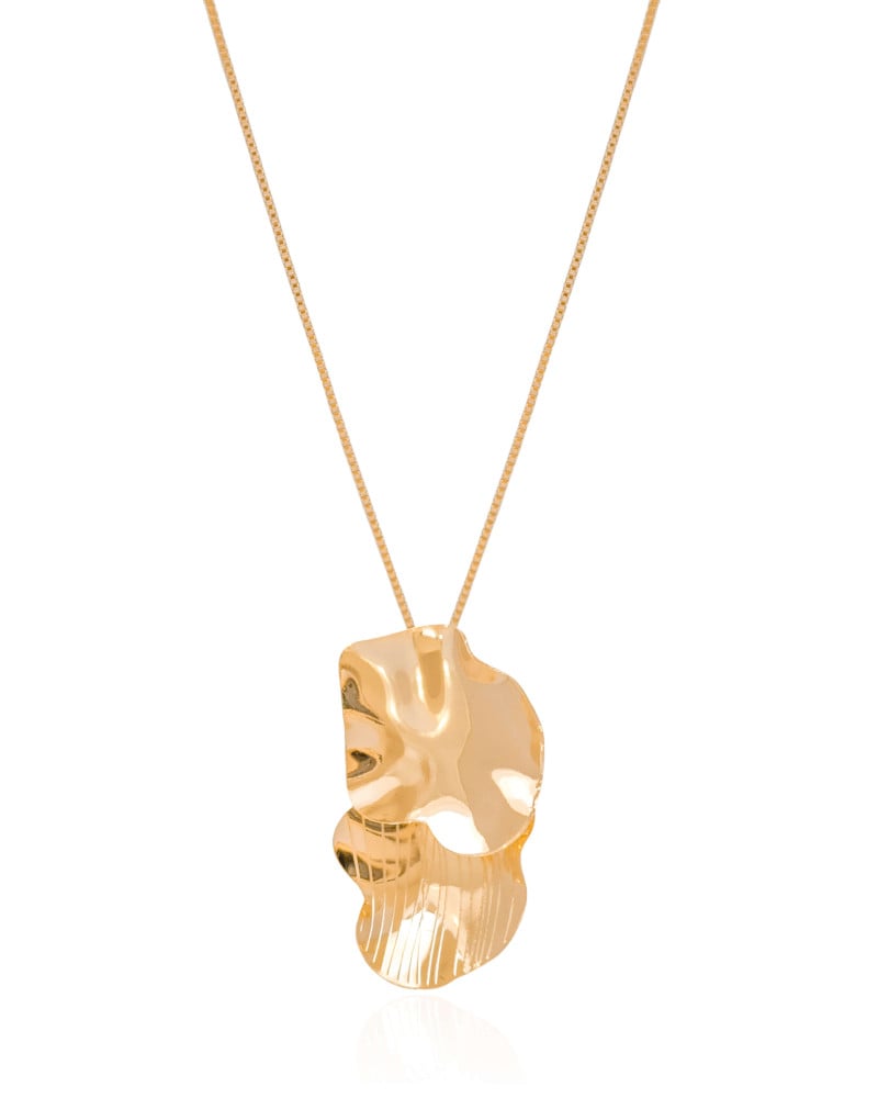 Gargantilha Veneziana Orgânico Riscado 3.3 cm Banhado a Ouro 18K - 40 cm