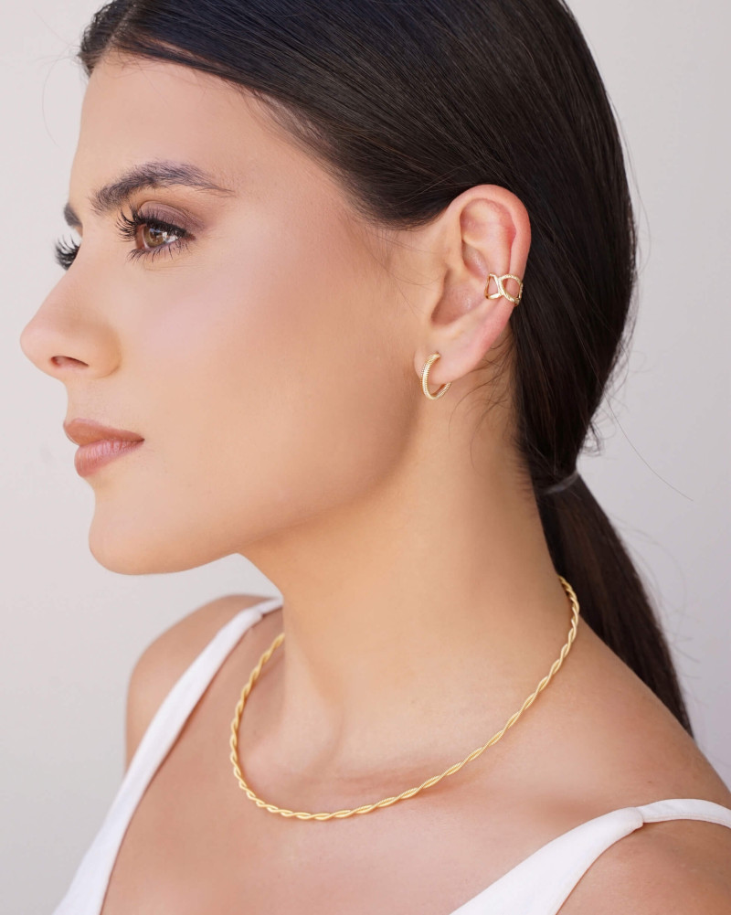 Brinco Argola Texturizada 1.5 cm Banhado a Ouro 18K