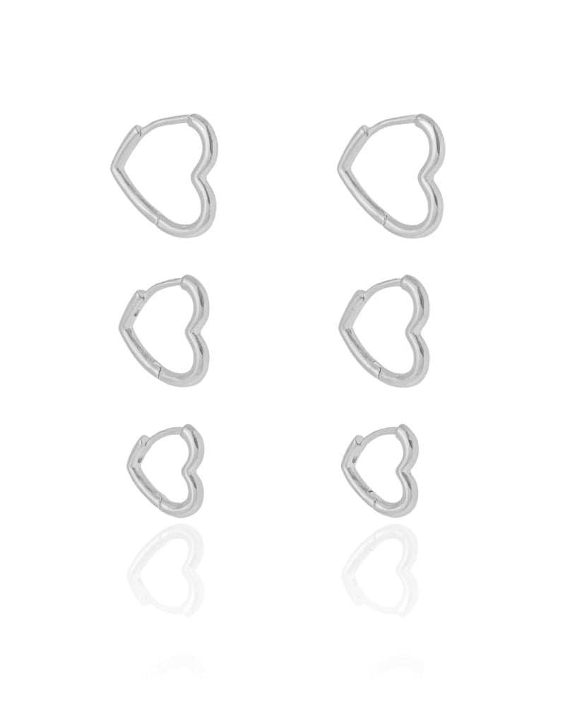 Trio de Argolas Corações Ródio Branco