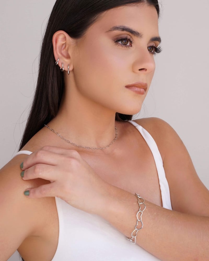 Trio de Argolas Corações Ródio Branco