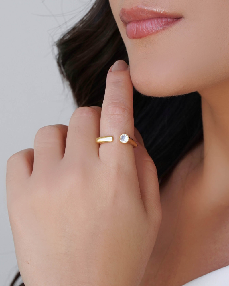 Anel Ajustável Quadrado Tamanho G Banhado a Ouro 18K