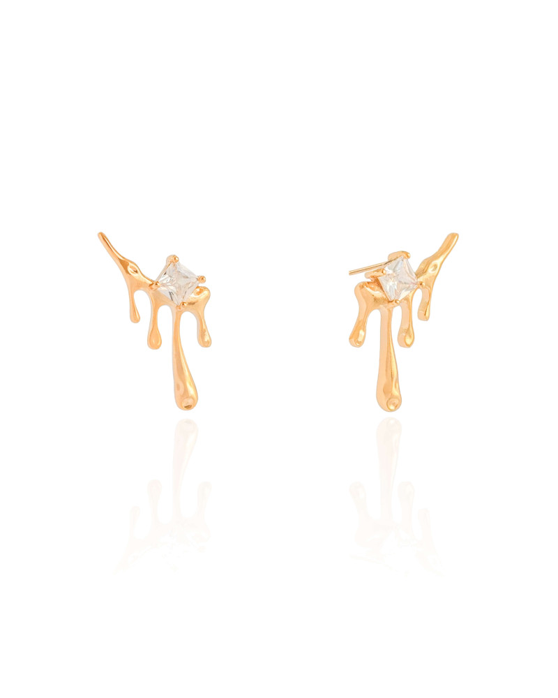 Ear Cuff Orgânico Derretido Ponto de Luz Cristal 2.5 cm Banhado a Ouro 18K