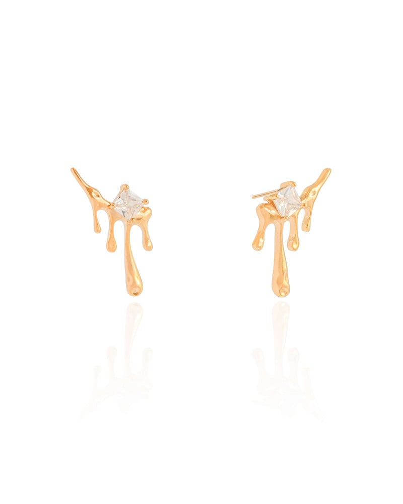Ear Cuff Orgânico Derretido Ponto de Luz Cristal 2.5 cm Banhado a Ouro 18K