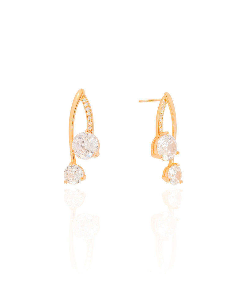 Brinco Filetes Pontos de Luz Cravejado Cristal 2.9 cm Banhado a Ouro 18K