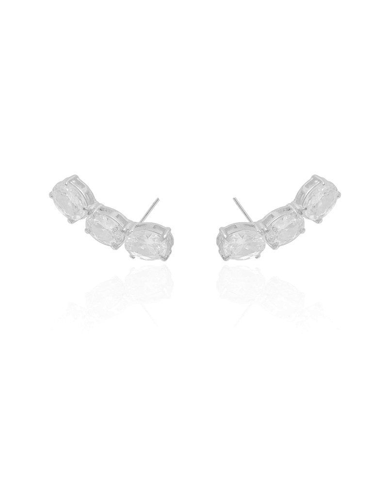 Ear Cuff Ovais Cristal 2.6 cm Ródio Branco