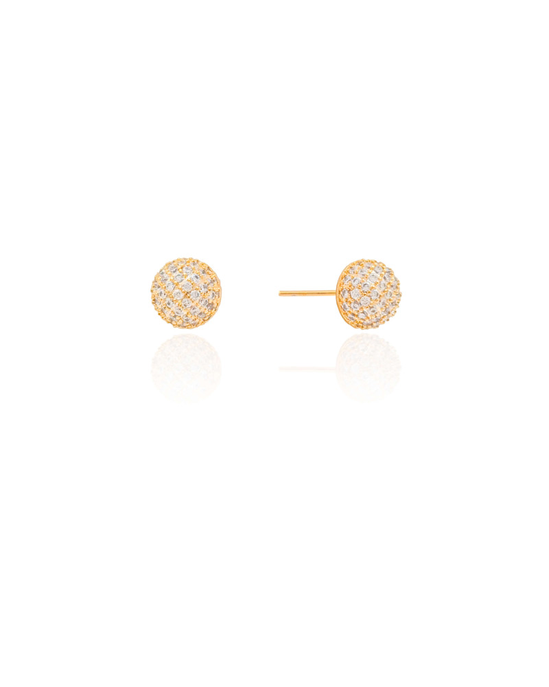 Brinco Meia Bola Cravejada Cristal 9 mm Banhado a Ouro 18K