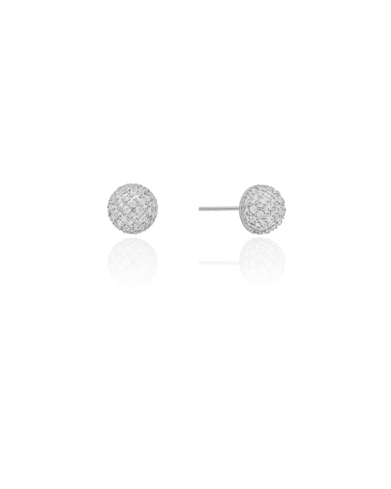 Brinco Meia Bola Cravejada Cristal 9 mm Ródio Branco