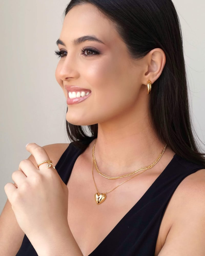 Anel Chave Coração Cravejado Cristal Tamanho 20 Banhado a Ouro 18K