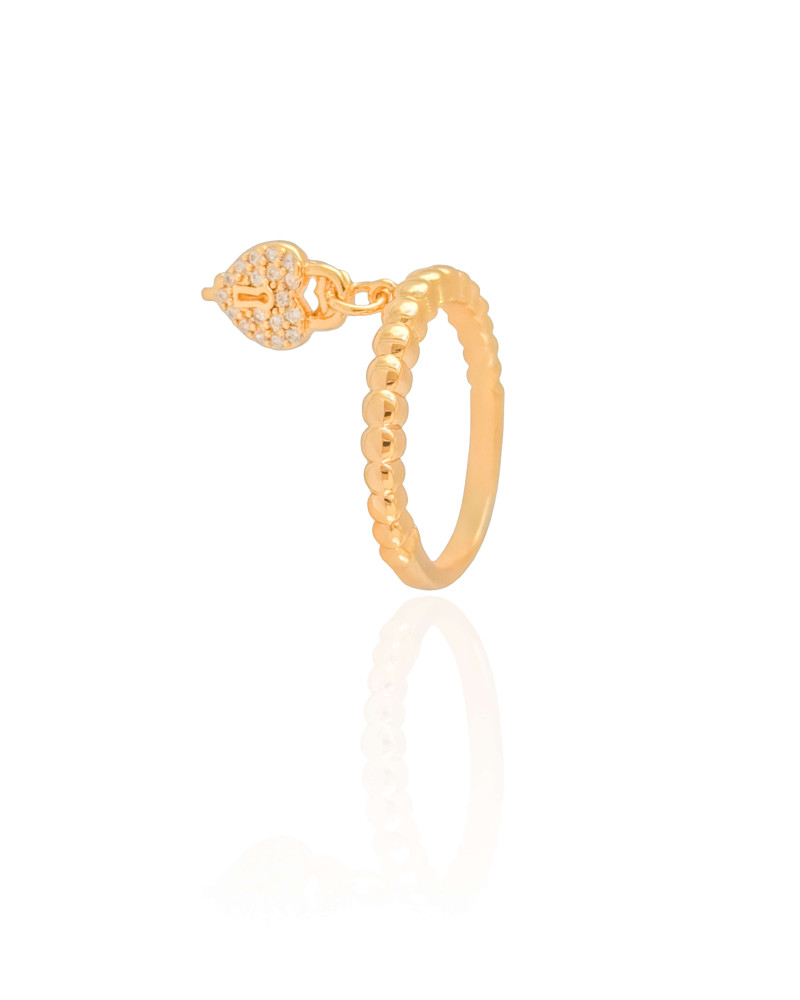 Anel Chave Coração Cravejado Cristal Tamanho 20 Banhado a Ouro 18K