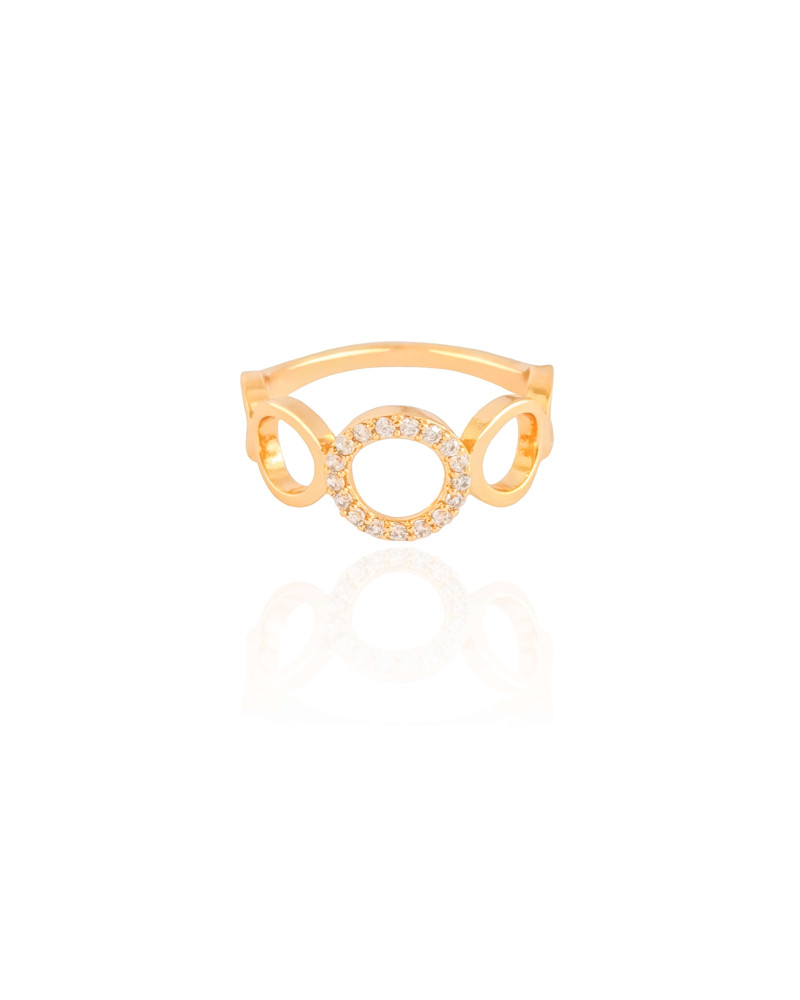 Anel Círculos Cravejado Cristal Tamanho 18 Banhado a Ouro 18K