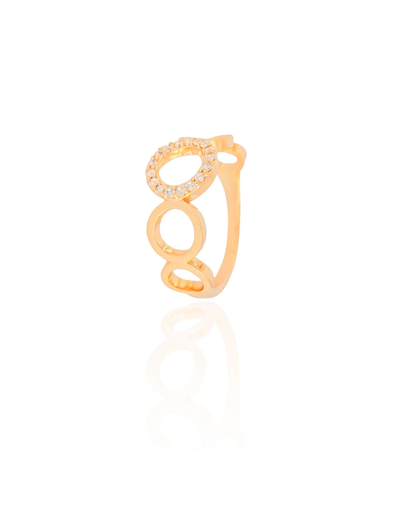 Anel Círculos Cravejado Cristal Tamanho 18 Banhado a Ouro 18K