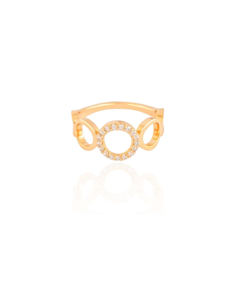 Anel Círculos Cravejado Cristal Tamanho 25 Banhado a Ouro 18K