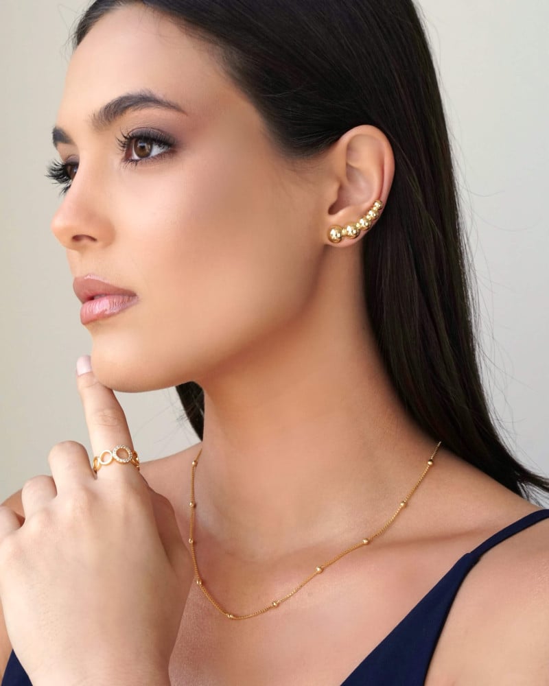 Anel Círculos Cravejado Cristal Tamanho 25 Banhado a Ouro 18K