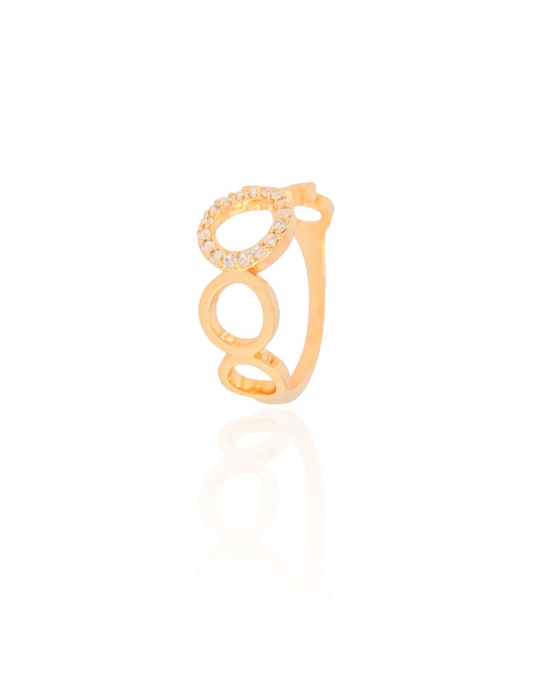 Anel Círculos Cravejado Cristal Tamanho 25 Banhado a Ouro 18K