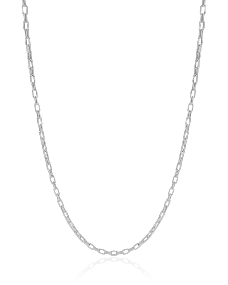 Gargantilha Elos Retos 2 mm Ródio Branco - 45 cm