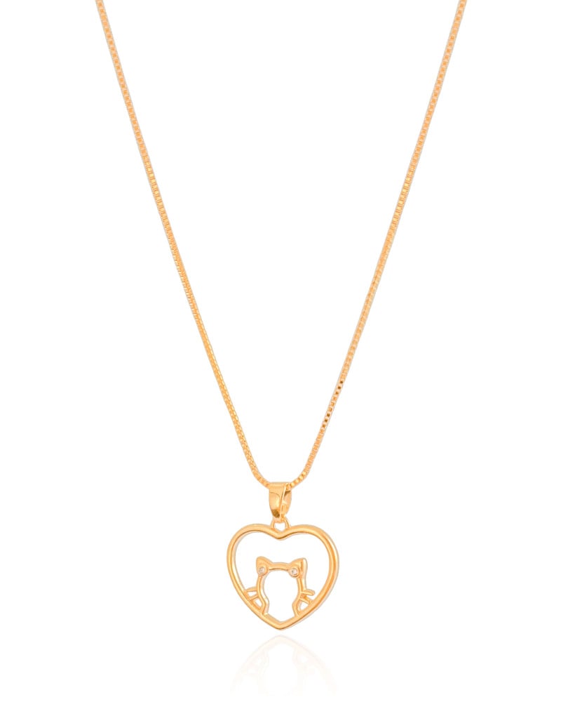 Gargantilha Veneziana Coração Gato Pontos de Luz Cristal Banhado a Ouro 18K - 45 cm