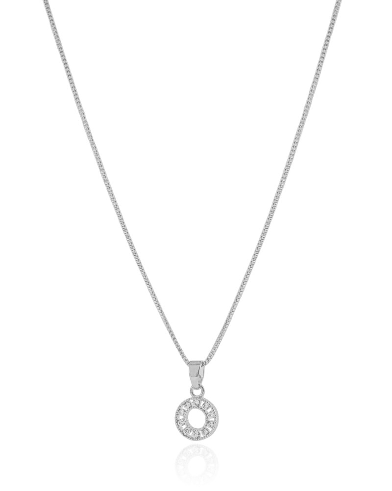 Gargantilha Veneziana Redondo Cravejado Cristal Ródio Branco - 45 cm