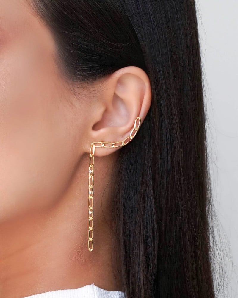 Ear Cuff Elos Ponto de Luz Cristal 9.5 cm Banhado a Ouro 18K