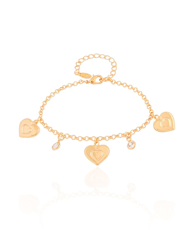 Pulseira Elos Portugueses Corações Pontos de Luz Cristal Banhado a Ouro 18K