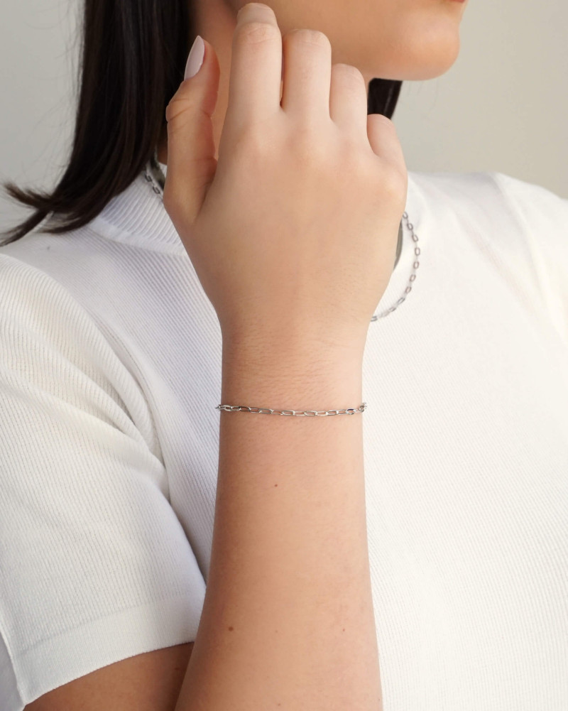 Pulseira Elos Ovais 3 mm Ródio Branco