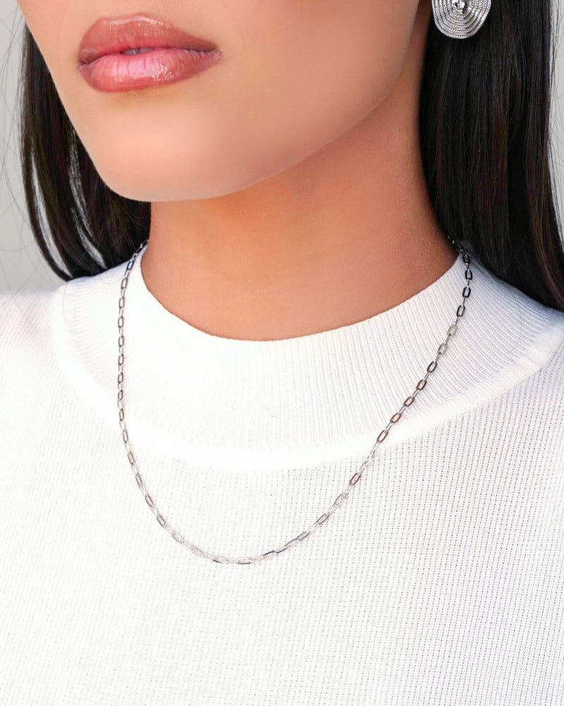 Gargantilha Elos Ovais 3 mm Ródio Branco - 45 cm