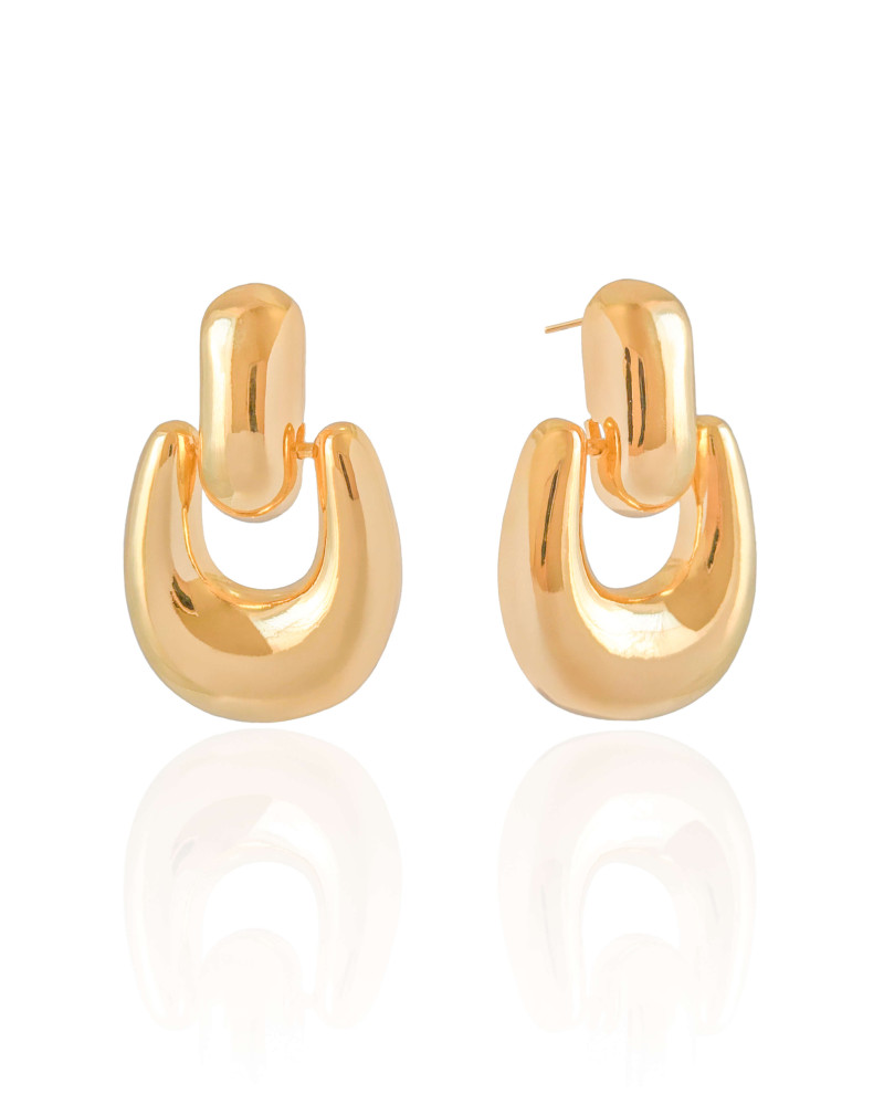 Brinco Geométrico Liso 3.6 cm Banhado a Ouro 18K