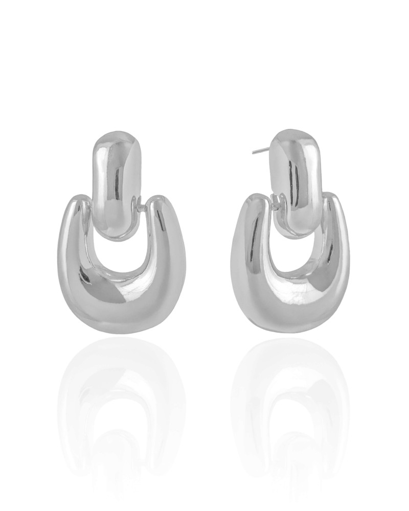 Brinco Geométrico Liso 3.6 cm Ródio Branco