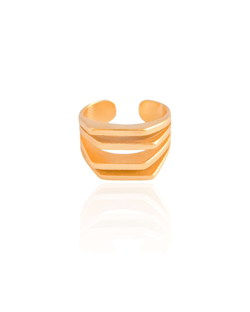 Anel Reto Filetes Tamanho 18 Banhado a Ouro 18K