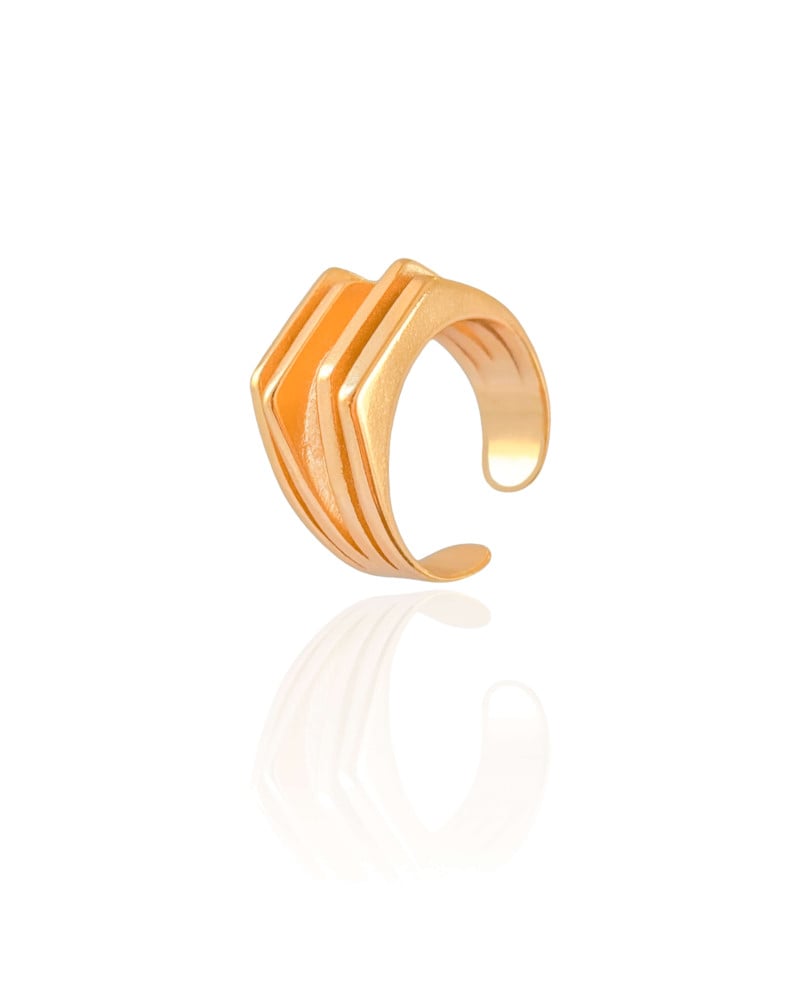 Anel Reto Filetes Tamanho 18 Banhado a Ouro 18K