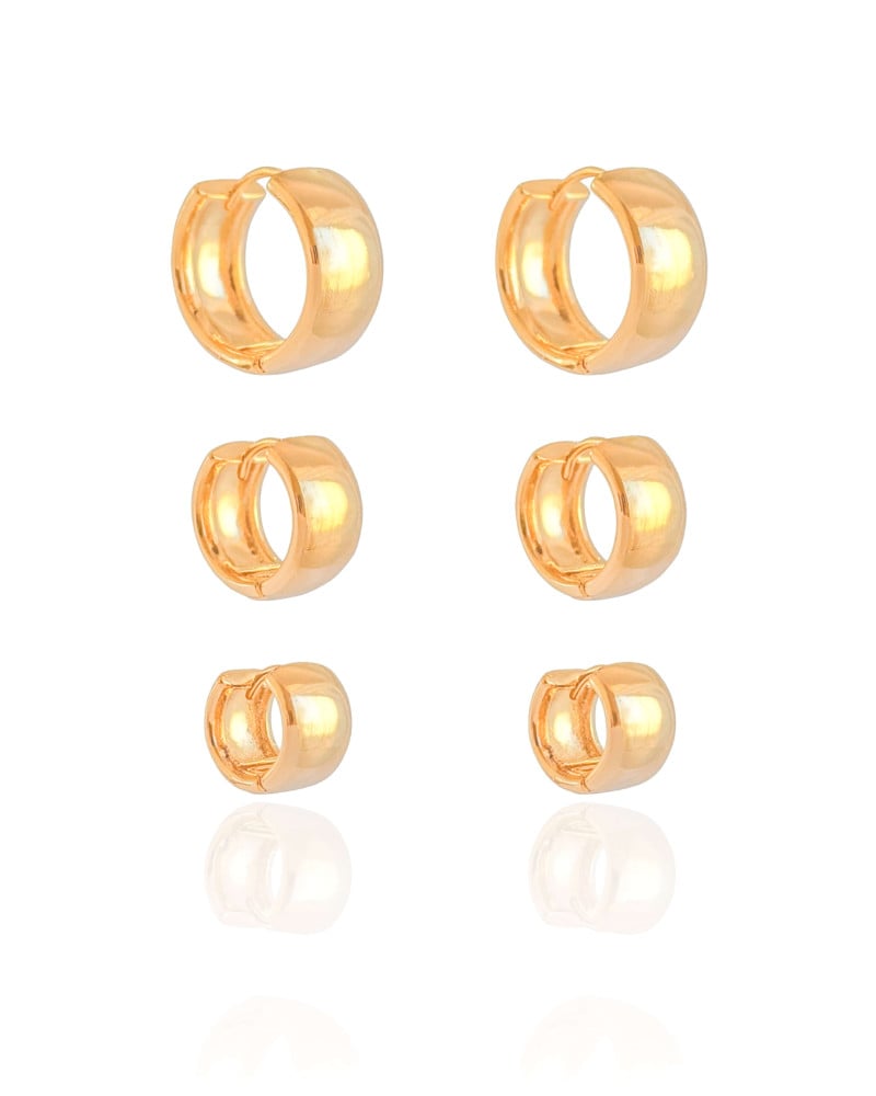 Trio de Argolas Lisas Banhado a Ouro 18K