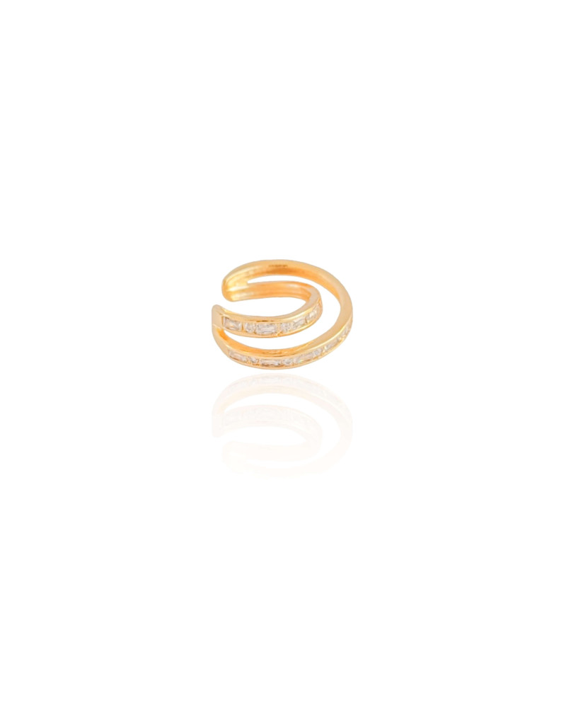Piercing Duplo Cravejado Baguetes Cristal Banhado a Ouro 18K