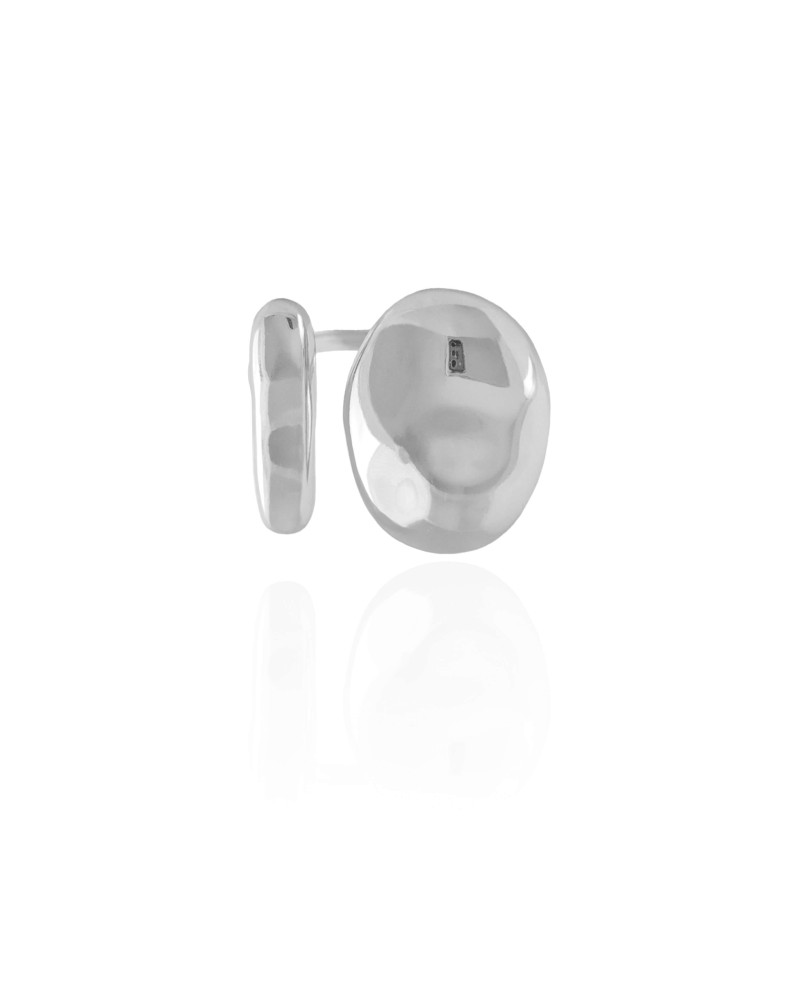 Anel Ajustável Oval e Palito Orgânico Tamanho G Ródio Branco