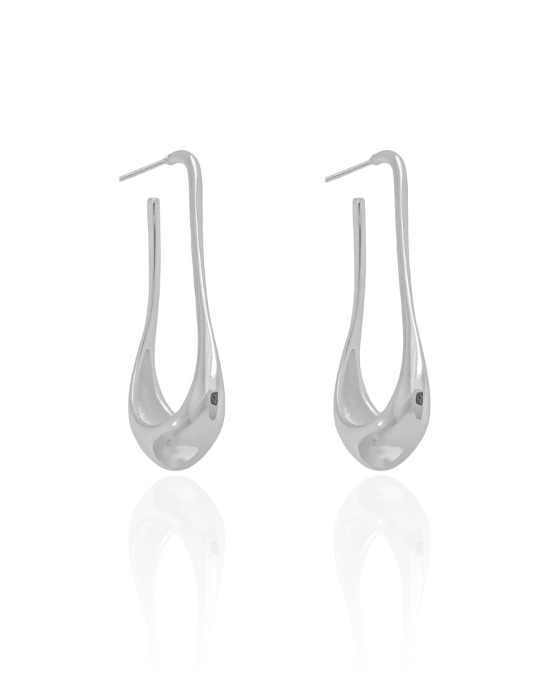 Brinco Argola Geométrica Lisa 4.2 cm Ródio Branco