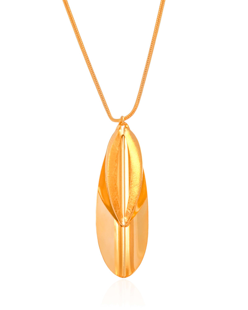 Gargantilha Longa Rabo de Rato Pingente Folha Banhado a Ouro 18K - 65 cm